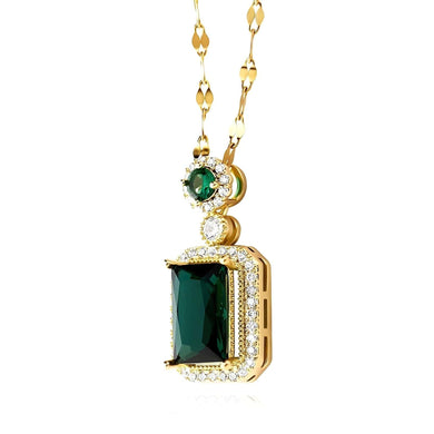 Emerald Elegance: 18K Gold Necklace with a Captivating Green Glow
