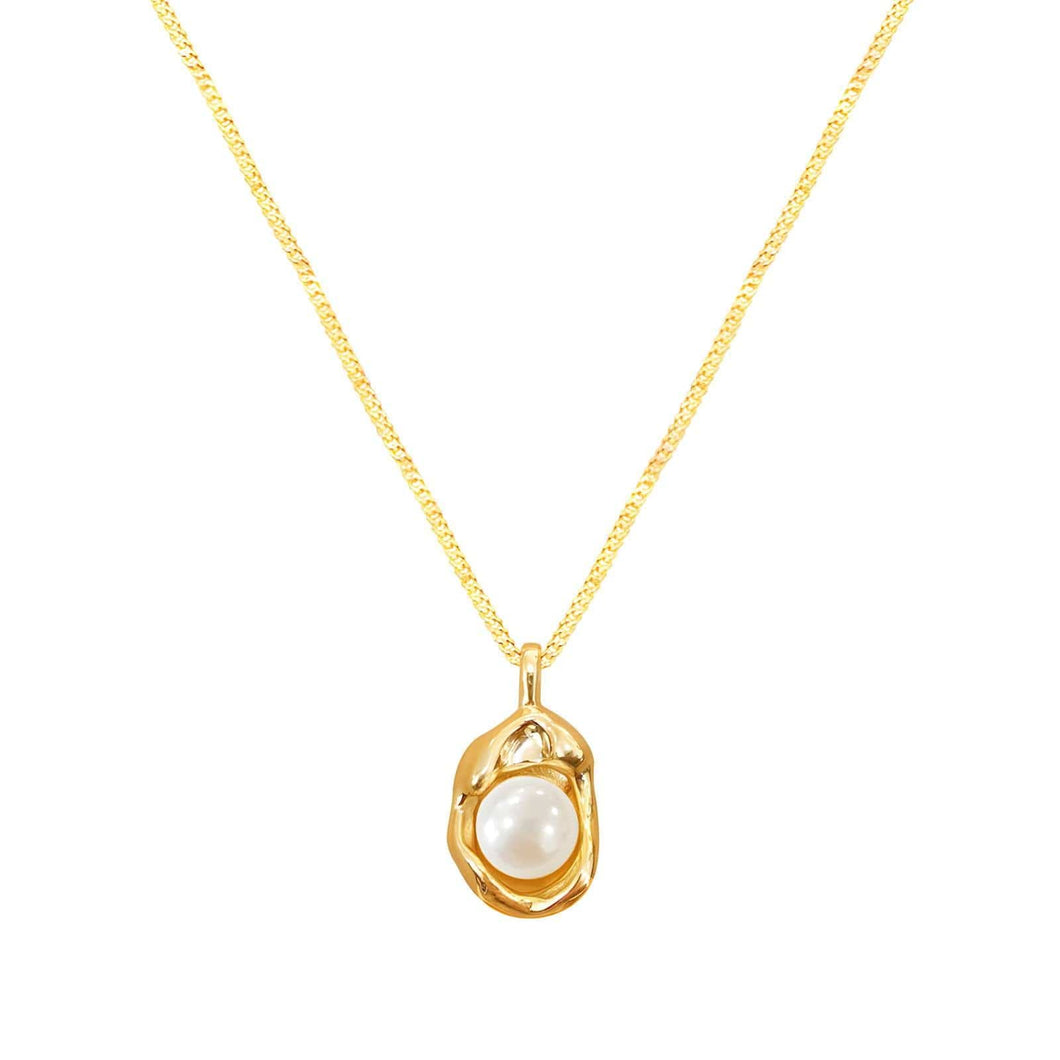 Golden Elegance: Necklace with Inlaid imitation Pearl