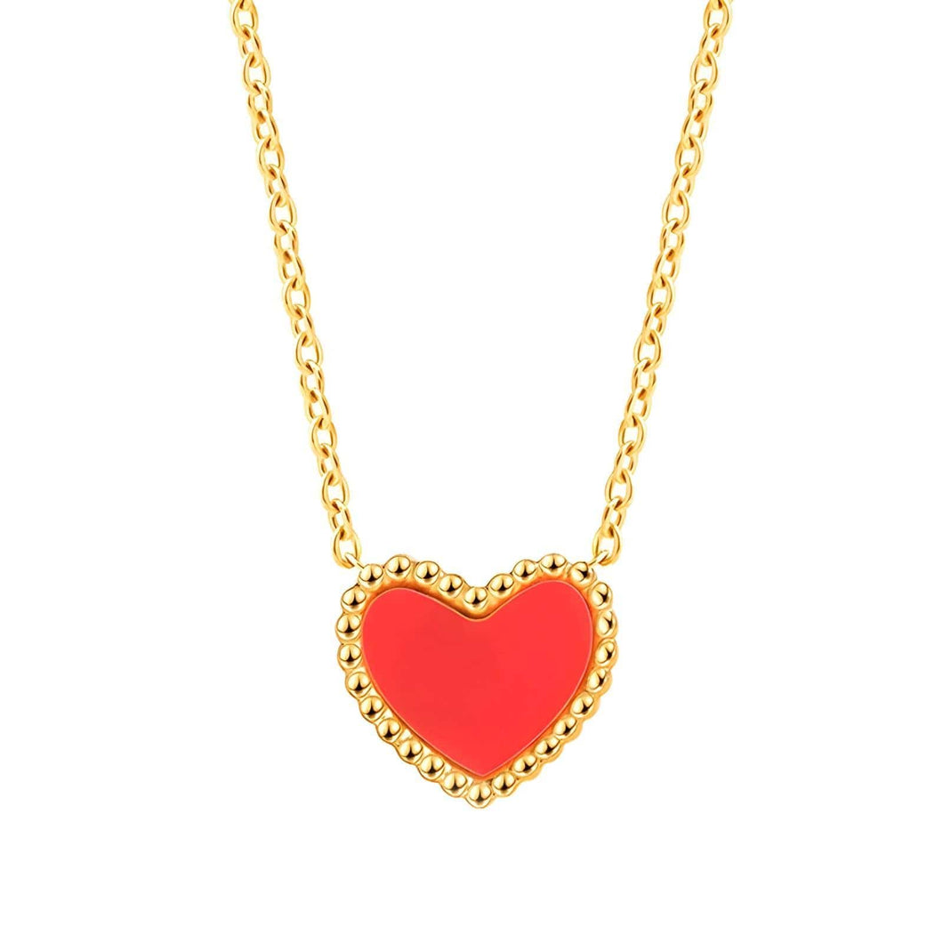 Love Ablaze: 18K Gold Necklace with Striking Red Heart