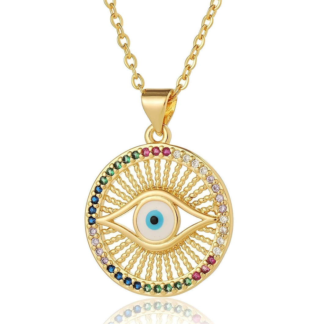 Glimmer & Guard: 18K Gold-Plated Evil Eye Necklace