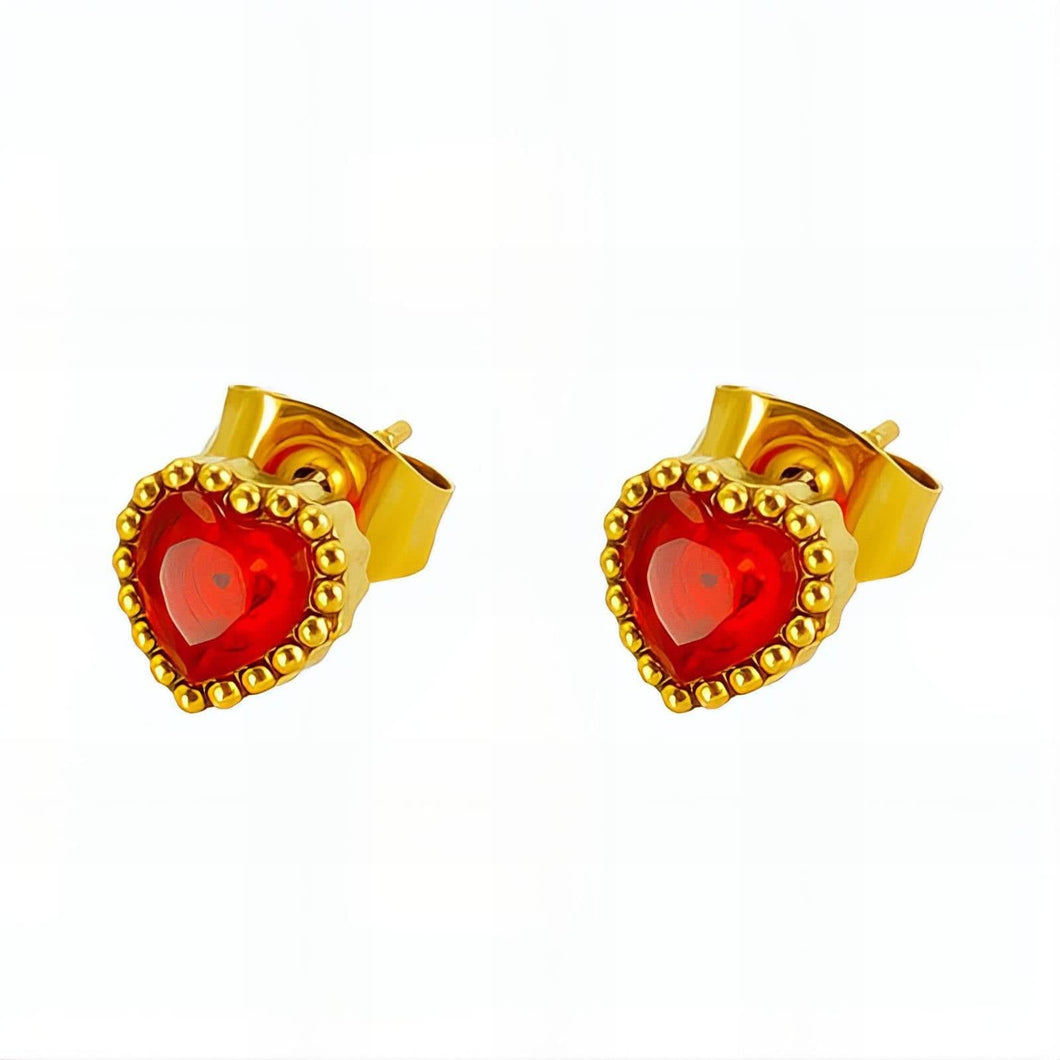 Romantic Red Heart Earrings in 18K Gold Plated Stainless Steel