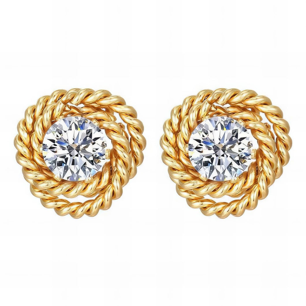 Elegant Rope Earrings with 18K Gold Plating and CZ Stone Accent