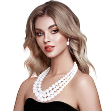 White Pearl 3-Strand Rhodium-Plated Necklace Set