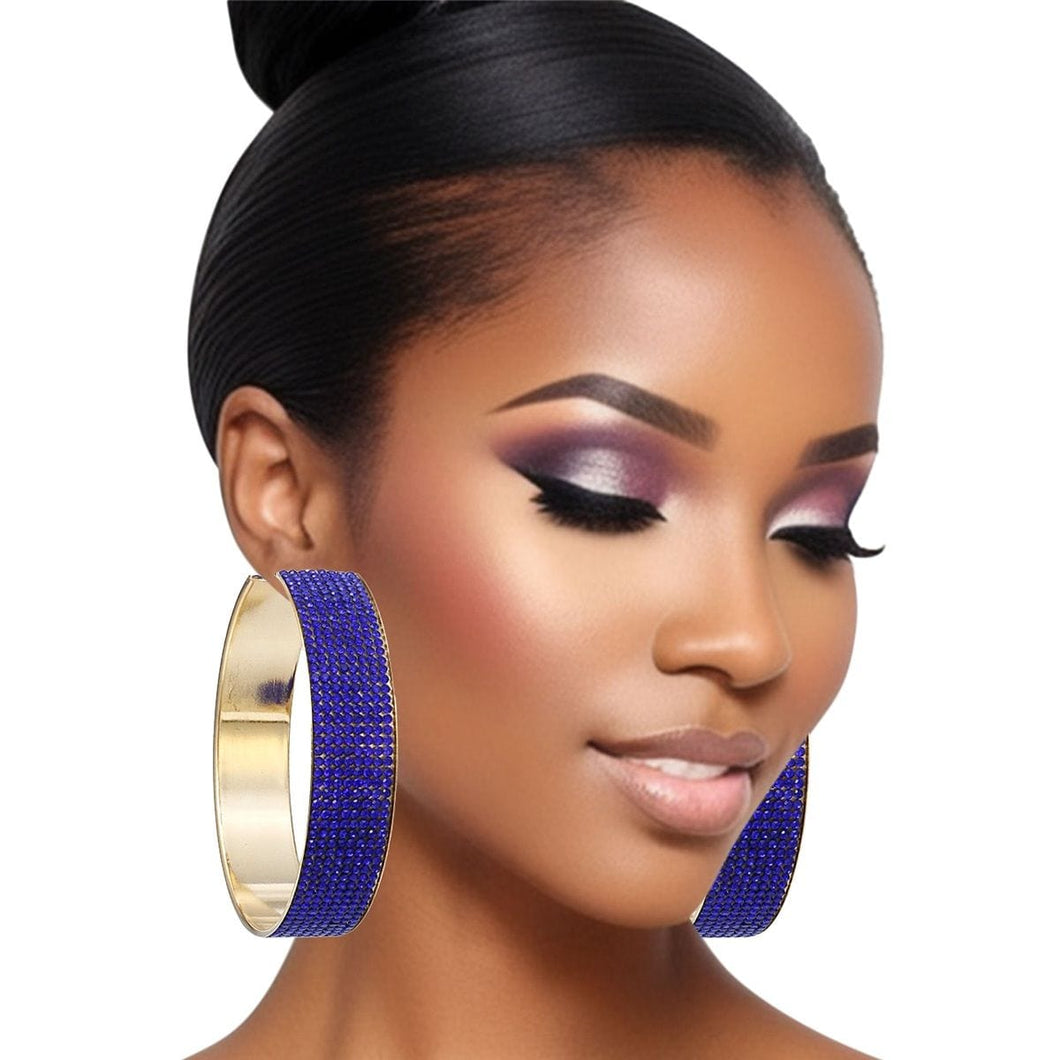 Blue Stone Gold Wide Hoops Earrings for Women