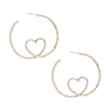 Gold Pave Looped Heart Memory Wire Hoop Earrings