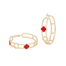 Gold Red Clover Wide Hoops Earrings for Women