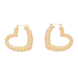 Twisted Gold Metal Heart Hoops Earrings for Women