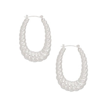 Twisted Silver Metal Oval Hoops  Earrings for Women