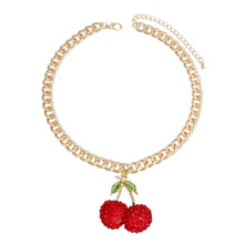 Pendant Cherry Red Gold Chunky Chain Necklace