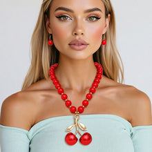 Pearl Necklace Red Cherry Drop Pendant Necklace