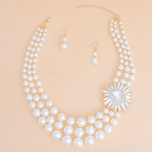 Pearl Necklace Cream Vintage Stone Set for Women