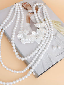 Pearl Necklace White Flower 4 Strand Set for Women