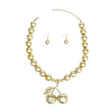 Pendant Glossy Gold Bead Coquette Cherry Necklace