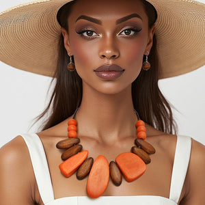 Collar Chunky Geo Brown Wood Earthy Necklace