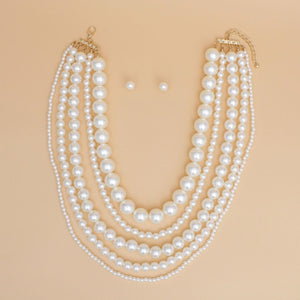 Pearl Cream 5 Strand Chunky Layered Necklace