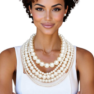 Pearl Cream 5 Strand Chunky Layered Necklace