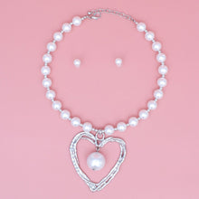 Pendant Silver Heart Drop White Pearl Necklace