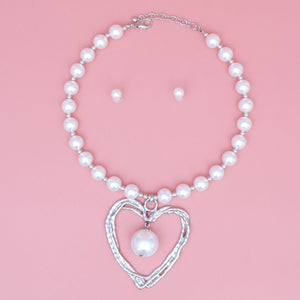 Pendant Silver Heart Drop White Pearl Necklace