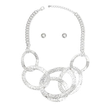 Bib Modernist Chunky Silver Oval Rings Necklace