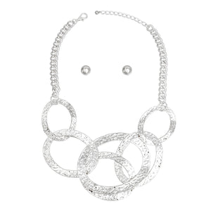 Bib Modernist Chunky Silver Oval Rings Necklace