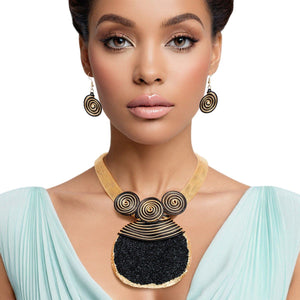 Pendant Black Druzy Stone Wire Tribal Necklace