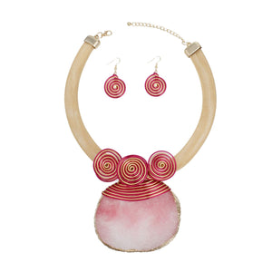 Pendant Pink Druzy Stone Wire Tribal Necklace