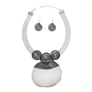 Pendant White Druzy Stone Wire Tribal Necklace