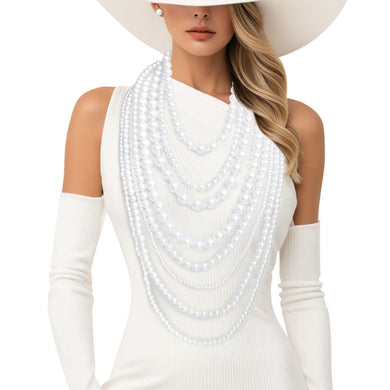 Pearl 8 Strand White Multi Layer Long Necklace