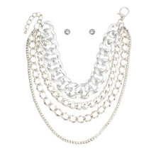 Chain High Impact Silver 4 Layer Necklace Set
