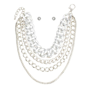 Chain High Impact Silver 4 Layer Necklace Set