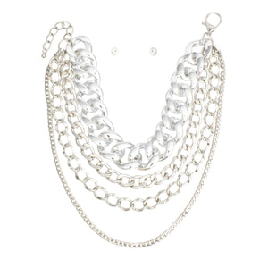 Chain High Impact Silver 4 Layer Necklace Set