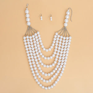 Pearl Long Layer 6 Strand White Chunky Necklace