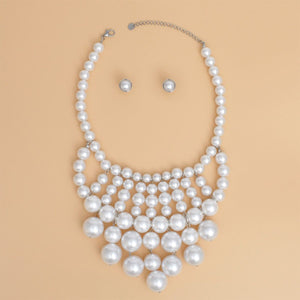 Pearl Bib White Ornate Chunky Drop Necklace Women