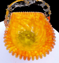 1885 Stevens & Williams Spiral Ribbed Cased Art Glass Spatter Thorn Basket - 7" Stunning