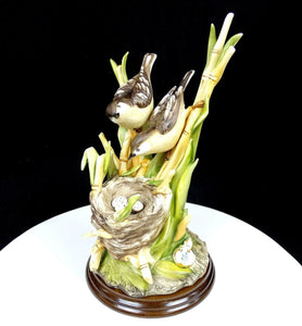 1896 Capodimonte Signed Italy Porcelain Birds Nesting in Bamboo 10 3/8" Figurine
