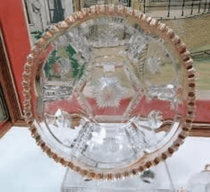 1906 EAPG TARENTUM Frost Crystal 4 Piece Peerless Gold Rim Berry Bowl Set
