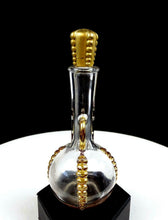 1940's LUCIAN LELONG Clear Glass Gold JABOT 6 3/4" Perfume Bottle - Orig Sticker
