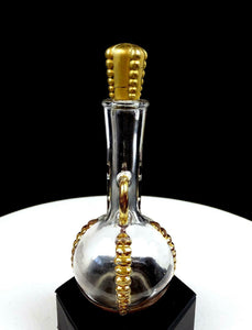 1940's LUCIAN LELONG Clear Glass Gold JABOT 6 3/4" Perfume Bottle - Orig Sticker
