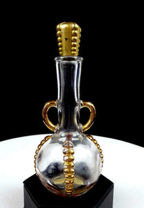 1940's LUCIAN LELONG JABOT Clear Glass Gold 6 3/4" Perfume Bottle - Orig Sticker
