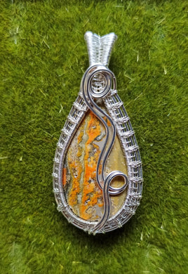 Beautiful Handmade Bumblebee Jasper Pendant Wrapped in Silver - PENDANT ONLY
