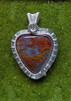 Beautiful Handmade Red Tone Moss Agate Pendant Wrapped in Silver - PENDANT ONLY