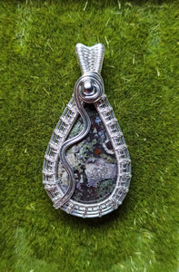 Beautiful Handmade Earth Tones Moss Agate Pendant Wrapped in Silver - PENDANT ONLY