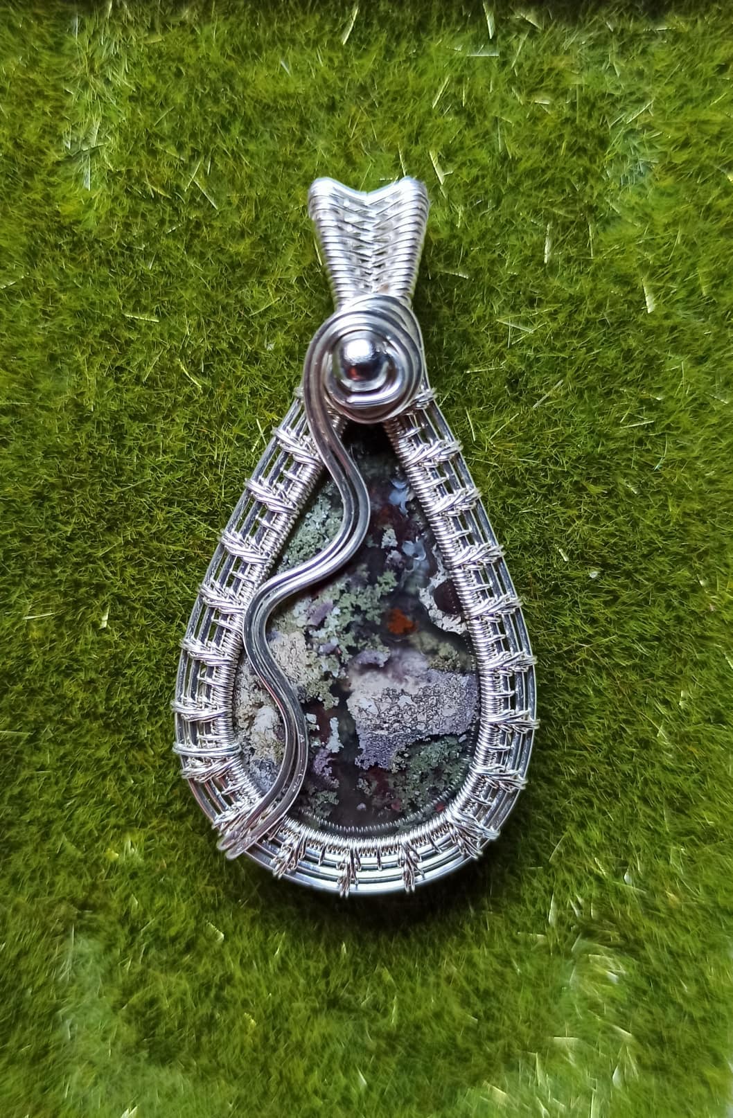 Beautiful Handmade Earth Tones Moss Agate Pendant Wrapped in Silver - PENDANT ONLY