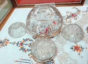 4 Piece EAPG TARENTUM Frost Crystal Peerless Gold Rim Berry Bowl Set 1906
