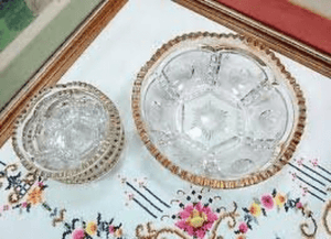 4 Piece TARENTUM Frost Crystal EAPG Peerless Gold Rim Berry Bowl Set 1906
