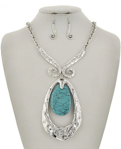 Turquoise and metal Necklace with Matching Earrings - LAST ONE