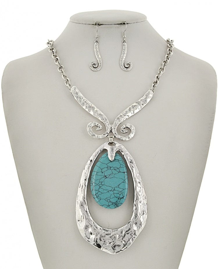 Turquoise and metal Necklace with Matching Earrings - LAST ONE