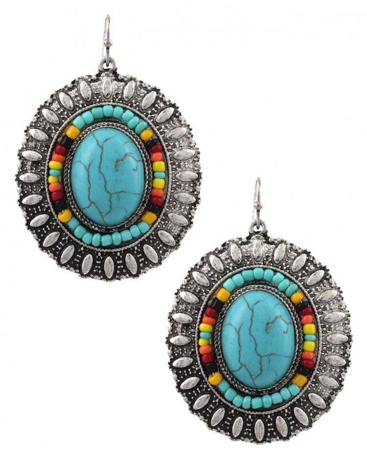 Concho Stone Metal Dangle Earring Set