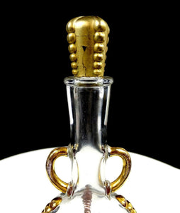 6 3/4" LUCIAN LELONG JABOT Clear Glass Gold Perfume Bottle - 1940's Orig Sticker
