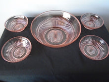 6 Piece Rare Vintage Pink Depression Salad Bowl Set with Serving Plate
